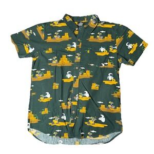 Disney Pixar Wall-E Shirt‎ Adult M Green Button Up Short Sleeve Eve AOP Organic